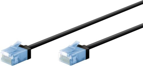 goobay Câble patch slim/ultra flexible RJ45 CAT 6A U/UTP CU/Câble Ethernet fin avec connecteurs courts / 10 Gbit/s LSZH - Protection anti-torsion - Noir - 0,5 m 74232