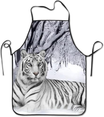 Personalisiert Malschürze Schneeweißer Tiger Grillschürze Verstellbare Grillschürzen Wasserdicht Kunstkittel Für Bäcker Bbq