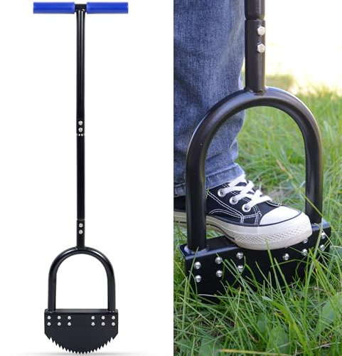 CKLT Rasenkantenstecher 104cm Langer Kantenschneider mit Federstahl-Sägezahnklinge Breite Fußplattform Korrosionsgeschützter Halbmond-Rasenkantenschneider für Garten Rasenpflege Beet