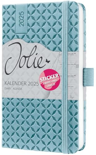Wochenkalender Jolie A6 2025 sky blue - SIGEL - 1 Woche auf 2 Seiten - Terminplaner mit geprägtem Kunstleder-Cover, Gummiband, Stiftschlaufe, Einstecktasche und Stickerbogen - 9,5 cm x 15 cm