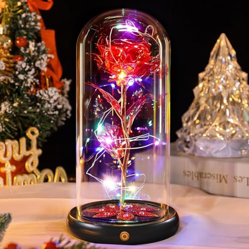 Beferr Gifts for Mum,Birthday Rechargeable Rainbow Light Up Rose in A Glass Dome, Birthday Gifts for Women Mom Wife Grandma Girlfriend,Crystal Flower Christmas Rose Gift