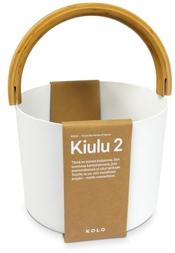 KOLO Kiulu 2 Sauna Kübel 5 l - Weißes Aluminium - Bambusgriff - Langlebiges zweiteiliges Sauna-Set für Aufgüsse und authentische finnische Saunakultur - Made in Finland