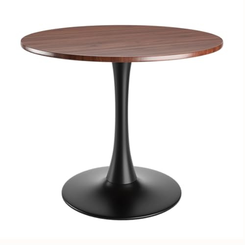 Table de salle à manger ronde en noyer tulipe avec petite base noire moderne pour bureau ou salle à manger, petite table basse pour 2, 4, 50 cm de diamètre