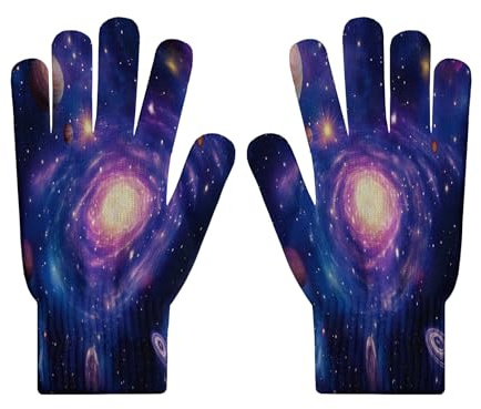 MLSOWM Bunte Galaxie-Strickhandschuhe für weich, Touchscreen, Regenbogenfarben, Handschuhe für Handys und Tablets, Elastische Bündchen, dehnbares Strickmaterial