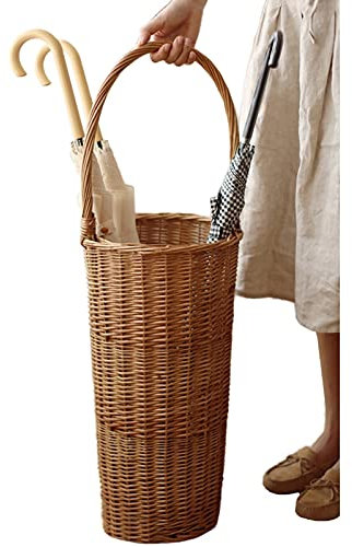 Traditional Style Wicker Umbrella Stand Indoor Multifunctional Rack for Multiple Umbrellas Portable and Space Saving Holder
