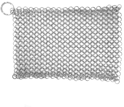 Victoria Cast Iron Cleaner Chainmail Scrubber, Stainless Steel Mesh 20x16.5cm for Frying Pan, Wok, Pot, Dutch Oven