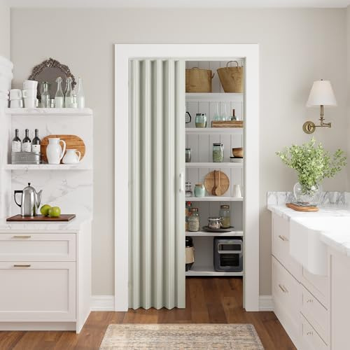 SmartStandard 32 x 80 Accordion Doors Interior, PVC Accordion Folding Doors for Doorway, Include Door, Mounting Hardware and Handle, Double-Layer for Closet Bathroom Basement, White Ash