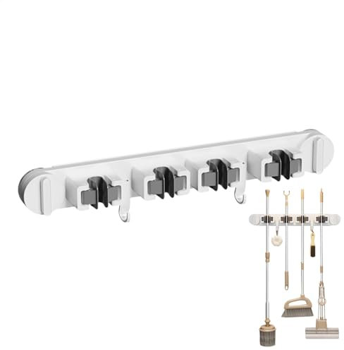Soporte de pared con ventosa para fregona y escoba, colgador de ventosa sin taladrar, estante de almacenamiento y organización de garaje para ordenar suministros de cocina y baños