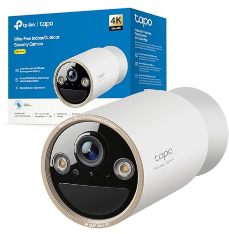 Tapo C460 Caméra de Surveillance Extérieure 4K 8MP, Batterie 10000mAh, Vision Nocturne Couleur Starlight, Wi-FI Dual-Band, Base Magnétique, Détection AI Gratuite