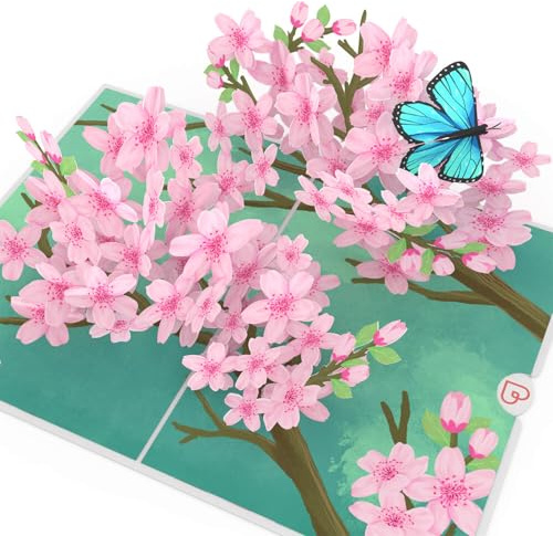 papercrush® Pop Up kort körsbärsblomma gren – Ädel 3D mors dag kort med Sakura-blommor och fjäril för kvinnor – handgjorda gratulationskort för födelsedag och årsdag, kort med bra förbättring