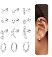 Kenivira 12 Pieza Piercing Oreja Pendientes Acero Inoxidable Mujer Plata Hipoalergenicos Cartílago Pendientes Piercing Tragus Mujer