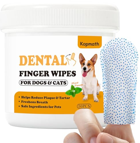 [Upgraded] Kopmath Dog Teeth Cleaning Finger Wipes, Tartar & Plaque Remover with Brushing Beads, More Friction, Dog Breath Freshener, Natural Dog Dental Wipes for Cat, Disposable Dog Teeth Wipes, Mint