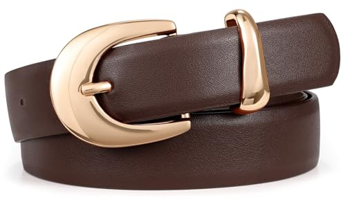XZQTIVE Damen Leder Gürtel mit glänzendem Gold-Silber Schnalle, Schwarz/Weiß/Beige/Braun/Kaffee, Gürtel für Damen, passend zu Jeans, Kleidern, Hosen und Mänteln