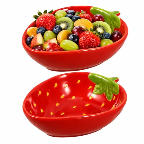 OUNONA 2 Erdbeerschalen Keramik Schüssel Mit Erdbeermotiv Obstteller Für Snacks Desserts Und Vorspeisen Servierteller Für Küche Party Und Tischdekoration