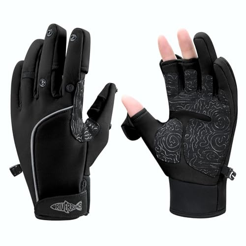 Riverruns Flexible Angelhandschuhe, Fleecefutter, winddicht, Eisangeln, wasserabweisend, Touchscreen, 3 geschnittene Finger