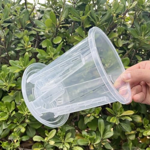 Set di vasi per orchidee in plastica trasparente con sottovaso, 5 pezzi, per una migliore crescita e drenaggio delle piante (14 cm)