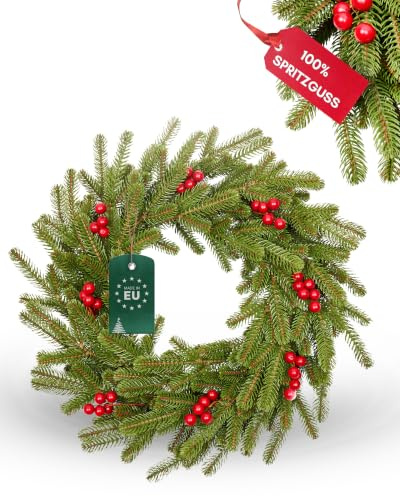 TreesHouse Weihnachtskranz Scandinavian 55cm, 100% Spritzguss | Adventskranz, Weihnachtsdeko, für Tür & Wand, wetterfest, robust, langlebig, Made in EU