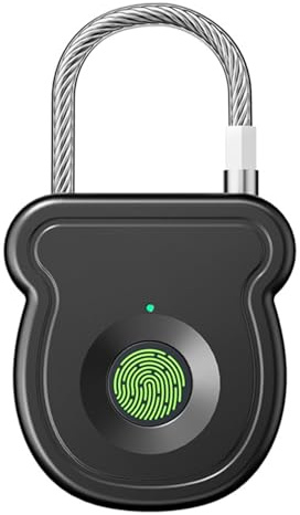 Fingerprint Padlock Black Smart Keyless Lock with 20 Fingerprint Storage 05s Unlock USB Type C Charging Low Power Alert Backup Key Code Anti Theft Portable Waterproof Lock for Gym Locker Luggage Cabin