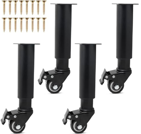 YuLiMirich 4 Stück Höhenverstellbare Füße mit Rollen, Möbelrollen Verstellbar mit 360 Grad, Höhenverstellbare Tischbeine, Tischbeine mit Rollen 185-260mm Für Sofa Bett Schrank Tisch Möbel