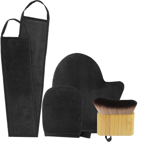 3-in-1 Tanning Mitt & Brush Set,Self Tanning Application Kit | With Mini Mitt,Back Applicator,Fake Tan Mitt and Ultra Soft Self Tanner Brush Bamboo Kabuki Brush for Body, Face & Back