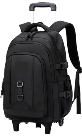 Schulranzen Mit Rollen Trolley-Taschen Herren-Rucksack Herren-wasserdichter Rucksack Teenager mit FüR Schule, Uni, Reisen(Black,2 Wheels)