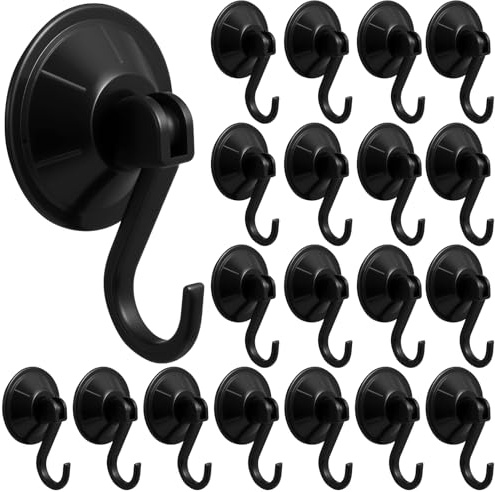Novabright 24 Pcs Suction Cup Hooks for Shower 20 lb 1.8 Inch Powerful Vacuum Hook Removable Towel Hook Wall Wreath Hanger for Window Kitchen Glass Door Bathroom Home, Black