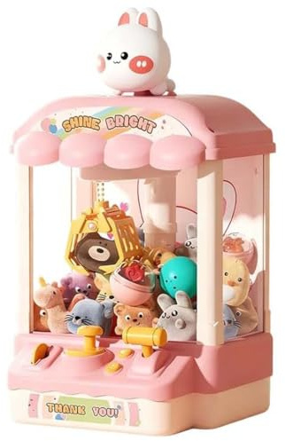 Children’s Cute Animal Claw Machine with Dolls and Capsules, Claw Machine für Kinder, Greifautomat Kinder mit Sound & 10 Mini-Figuren, Greifarm Automat Elektronisches Arcade-Spiel für Kinder (Rosa)