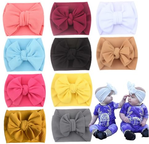 10 diademas para recién nacidos, diademas elásticas y anchas con lazo para bebé, transpirables con lazos para niñas de 0 a 3 años, accesorios para el cabello para bebés recién nacidos, col