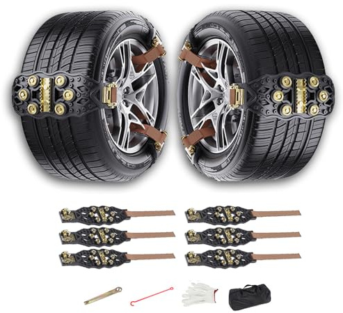 Schneeketten für Freelander 2, Reifenketten VerschleißFest Mit Stahlnaegel Inklusive Handschuhe Und Tasche FüR Winterreifen FüR Eis Matsch Und Sand,A-Black-6pcs