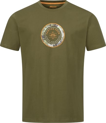 Blaser – Argali Ring T 26 | Herren T-Shirt | grafisches Argali Logo & HunTec Camo | Dunkel Oliv | Baumwolle-Polyester-Mix | Weicher Baumwolle-Polyester-Mix. Brustprint mit Argali-Logo und Huntec Camo. Rundhalsausschnitt. Kurzarm.