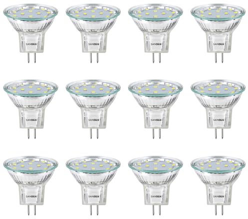 SANSUN 3W MR11 LED Landscape Light Bulbs, Low Voltage 12V 20W Halogen Replacement for Outdoor Landscape Spotlight and Track Light, GU4 Bi-Pin Base, Daylight White 4000K, Non-Dimmable, (Pack of 12)