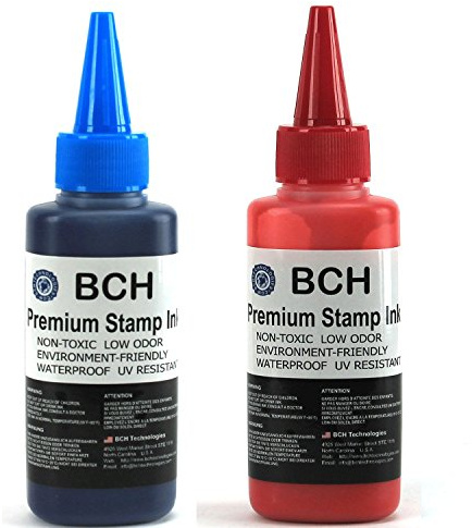 BCH Premium Blue and Red Stamp Ink Refill Combo – Fast-Drying, Fade-Resistant Formula – 2.5 oz (75 ml) Each – Ideal for Self-Inking, Rubber, Craft, and Signature Stamps