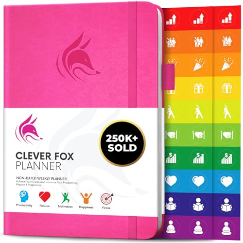 Der Clever Fox Planer - Kalender Notizbuch Organizer Tagebuch zur Steigerung von Produktivität, Motivation, Achtsamkeit, Glück, Erfolg und Zielerreichung, Undatiert, A5 - Heißes Rosa
