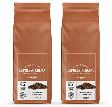 by Amazon Espresso Crema Coffee Beans, Light Roast, 1kg (2 Packs of 500g), Rainforest Alliance Certified