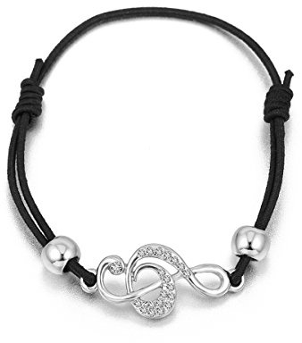 pengjin Braccialetti di polsino per le donne Braccialetti di corda per le donne Note Bracciale elastico per ragazze Regolabile Bracciale con cavo di cera con cristallo CZ (Placcato argento)