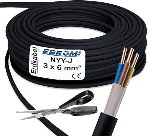 EBROM Erdkabel NYY-J 3x6 mm² Starkstromkabel Erdleitung schwarz - 42 m