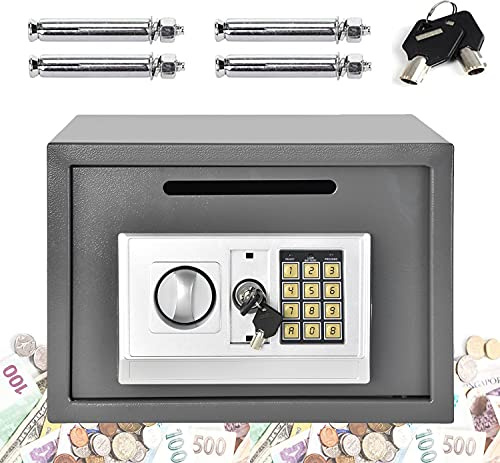 16L Safe Box with Override Key & Electronic Keypad Solid Steel with Posting Slot for Home Office Hotel Cash Jewelry Storage, Grey