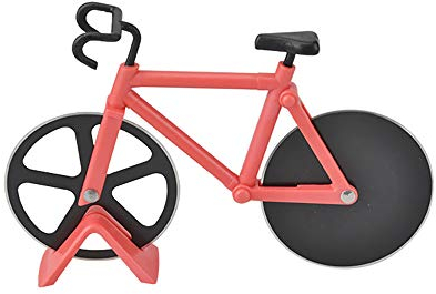 Cortador de pizza para bicicleta (doble acero inoxidable, antiadherente, con soporte, para amantes de la pizza, 1 unidad, rojo)