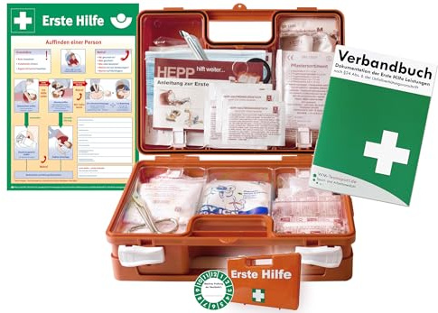 Erste Hilfe Kasten -Paket 2- nach aktueller DIN/EN 13157 für BÜRO & BETRIEBE inkl. DIN/EN 13164 für KFZ - INKL. AUSHANG + Verbandbuch (Perforierte Seiten)