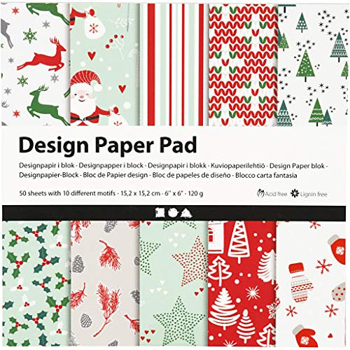 Design Paper Pad - 50 sheet/ 1 pack, sheet 15,2x15,2 cm, 120 g, green, red, white