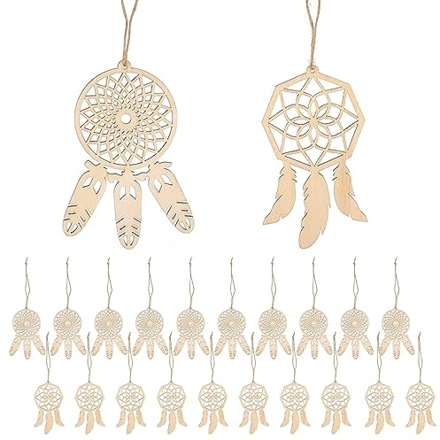 HERCHR 20pcs Mini Attrape-rêves en Bois, Lot 2 Styles Pendentifs de Dreamcatcher Charms pour Bricolage Artisanat de Noël Décorations
