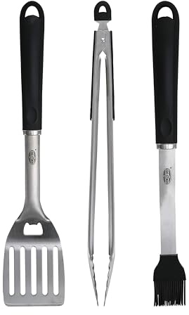 Kingsford 3-Piece Stainless Steel BBQ Tool Set with Spatula, Tongs with Rubber Grip, and Silicone Basting Brush, Rust-Resistant Grilling Tools for Outdoor Cooking, 3 Count