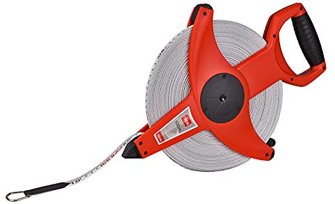 Fiberglas - Messband Maßband Rollmeter Rollmaßband 100 m orange signalfarben mit Kurbel