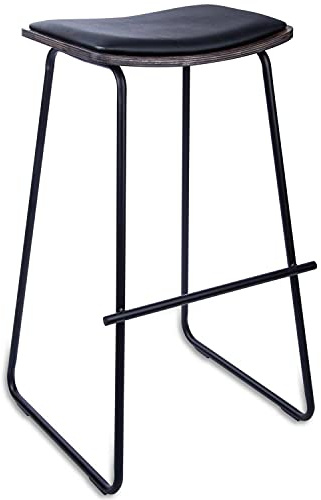 #LAZE Barhocker aus Metall, Barstuhl mit bequemer Sitzauflage, Küchen-Hocker Deluxe mit Fußstütze und Leder-Sitzfläche, Küchenstühle in Verschiedene Größen (Schwarz, 77 cm)