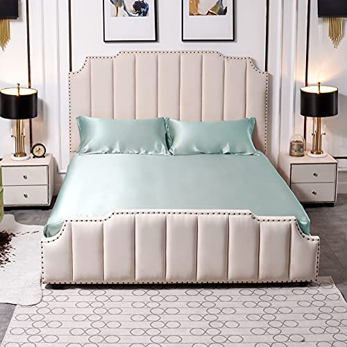 THXSILK 25 Momme Maulbeerseide Spannbettlaken und Kissenbezug Set 3teilig, mit 1 Stuck Spannbetttuch 160x200 und 2 Stücke Kissenbezüge 40x80, Hellblau