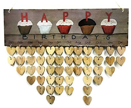 1 ensemble de calendrier d'anniversaire de famille, tableau de calendrier de rappel d'anniversaire d'anniversaire de famille en bois, rappel d'anniversaire mural avec pendentif en forme de coeur