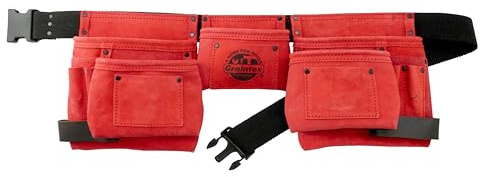 Graintex 11 Pocket Red Color Suede Leather Tool Belt/Tool Bag/Work Apron, 2 Hammer Loops, Adjustable Belt | Construction Tools, Carpenter Tools, Roofing Tools, Drywall Tools, Gardening - DS2439