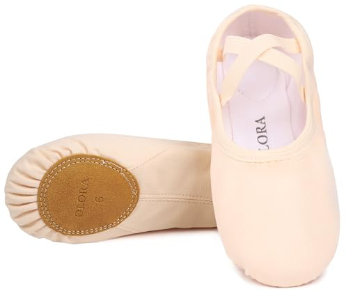 OLORA Balettskor för vuxna kvinnor flickor läder delad sula kanvas yoga ballerina dans platta stilar tofflor för dans, Rosa – slip on, 32 EU