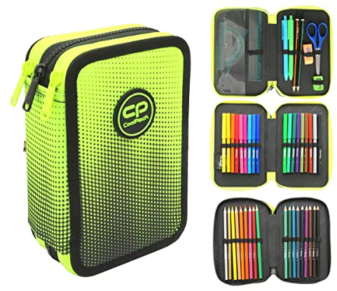 CoolPack XXL Dreifach-Federmäppchen für Jungen - 3-Fach Schul-Etui, Ombre-Design, 44-Teilig Gefüllt, Gelb