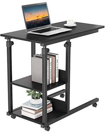 Dripex Schreibtisch Beistelltisch mit Rollen Höhenverstellbar, Schwarz | Laptoptisch aus Holz Sofatisch Nachttisch Kaffeetisch für Schlafzimmer, Wohnzimmer Büro